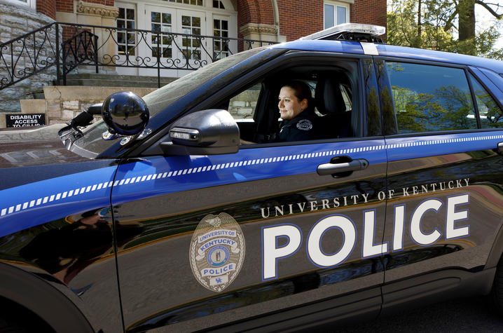 Photo of Officer in UK Police vehicle