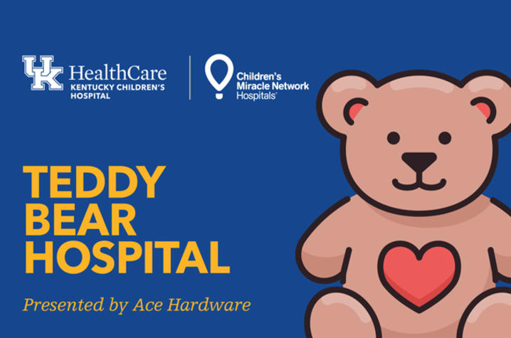 graphic of teddy bear with text "teddy bear hospital"