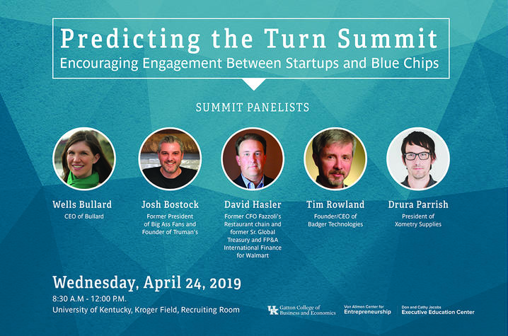 poster for Predicting the Turn Summit including photos of 5 panelists
