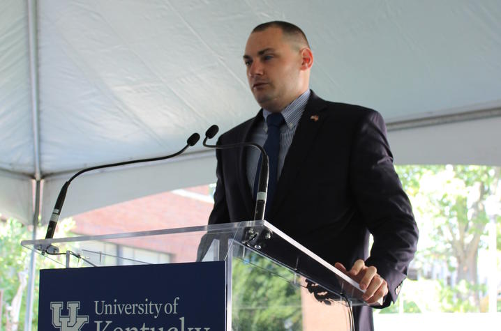 photo of Matthew Bradford speaking at dedication