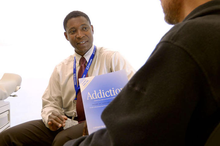 Okoli treats patients with addiction at Eastern State Hospital. 