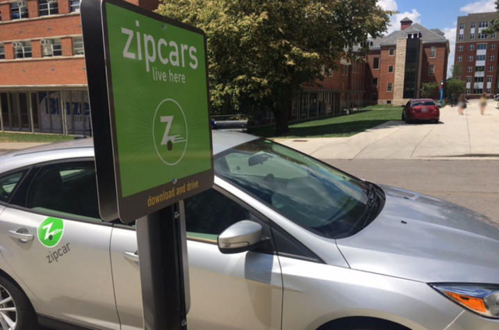 A Zipcar in its designated parking spot on Martin Luther King Boulevard