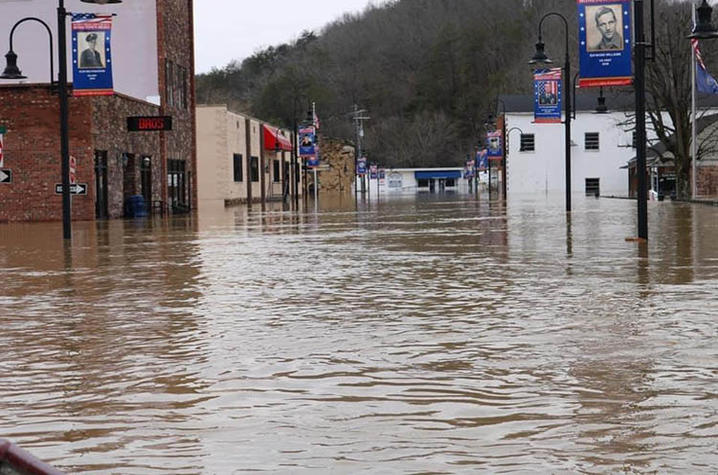 Flooded downtown street in Beattyville, KY