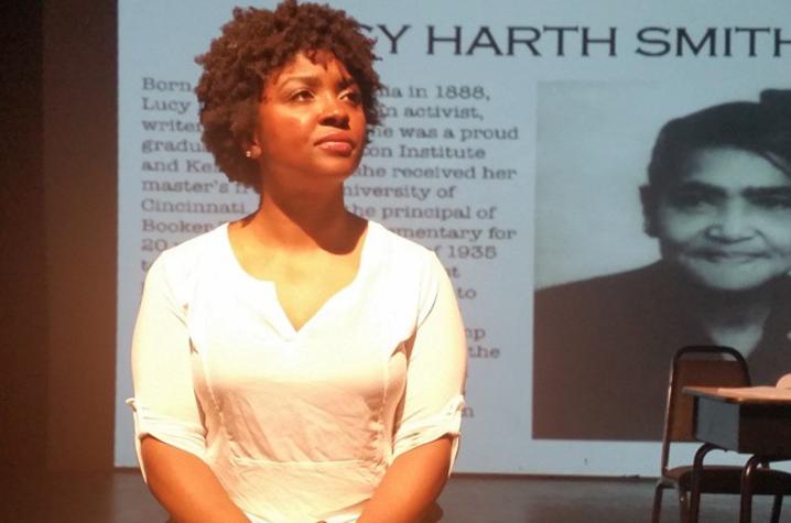 photo of Lacresha Berry on stage in a performance of "Browngirl. Bluegrass."