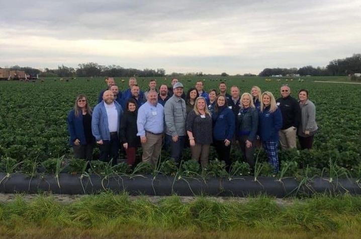 Members of Class 12 are pictured in a Florida strawberry field during a domestic learning journey in January 2020.