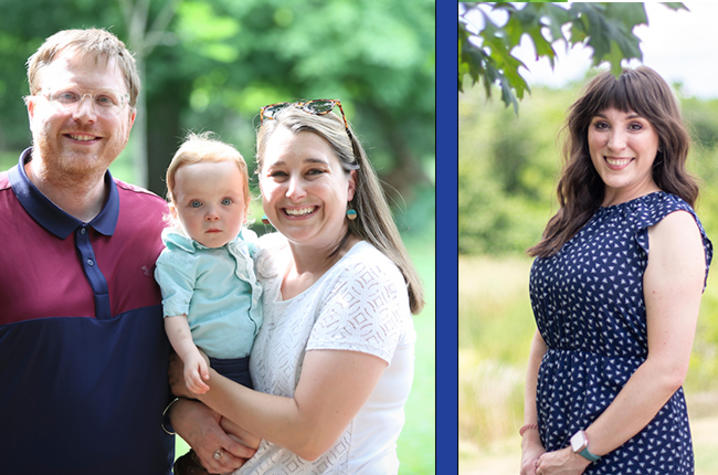 composite of two images. On left, Tiffany Arps. On right, the Polston family