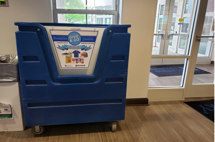 Give & Go Donation Stations can be found in residence halls again until May 3..