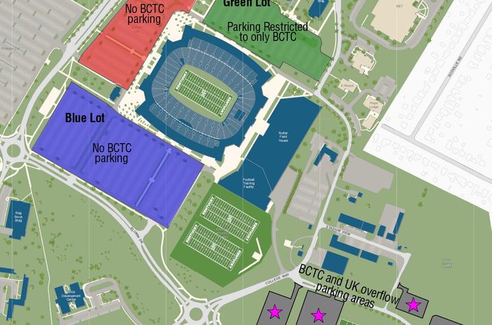 Commonwealth Stadium Parking Map Commonwealth Stadium Green Lot for BCTC Only During Daytime Hours 