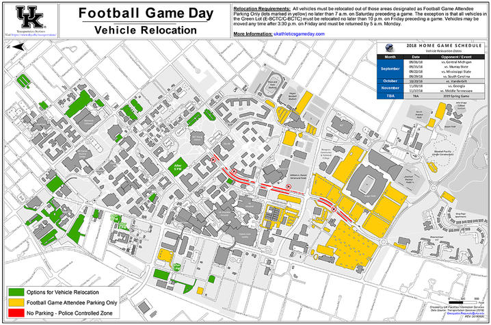 Uk Football Parking Map Reminder: Move Vehicles From Kroger Field Lots for Football Game 