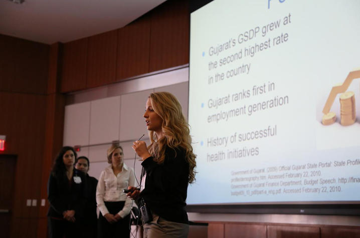 Unidentified student presents her thesis at the Global Health Case Competition