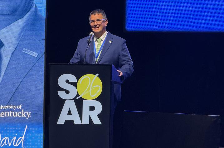 Dave Melanson A speaker stands at a podium during the SOAR Summit.