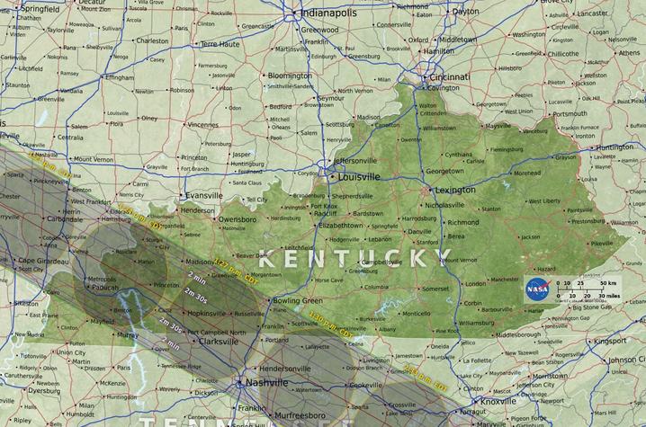NASA map of 2017 eclipse across Kentucky
