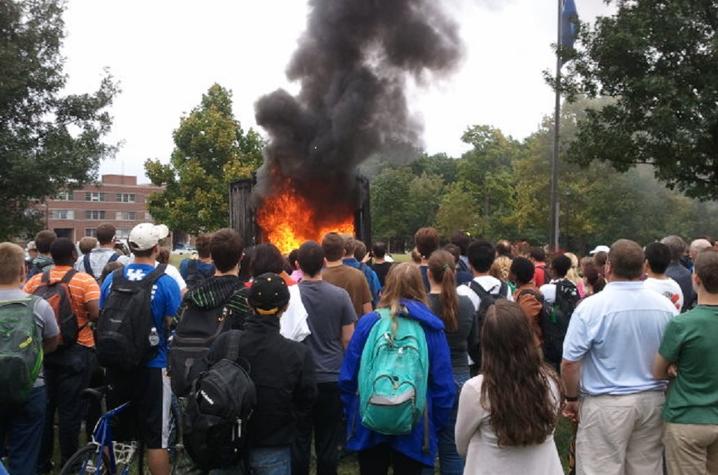 photo of simulated residence hall room fire