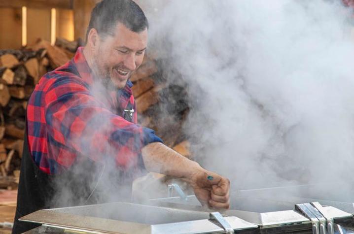 Shawn Hines of Hines East Fork Farm in Edmonton, demonstrates the maple syrup process at Kentucky Maple Day 2021