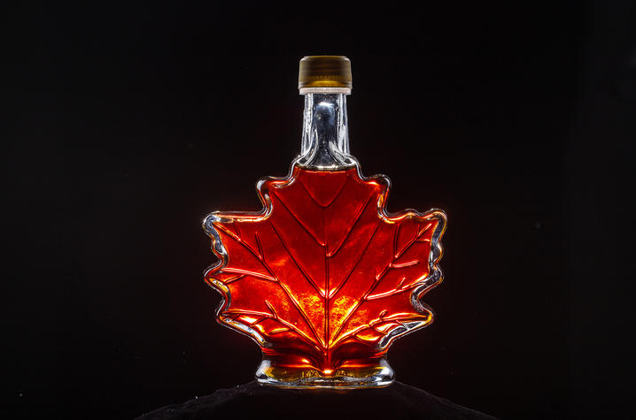 Kentucky maple syrup in a bottle shaped like a maple leaf