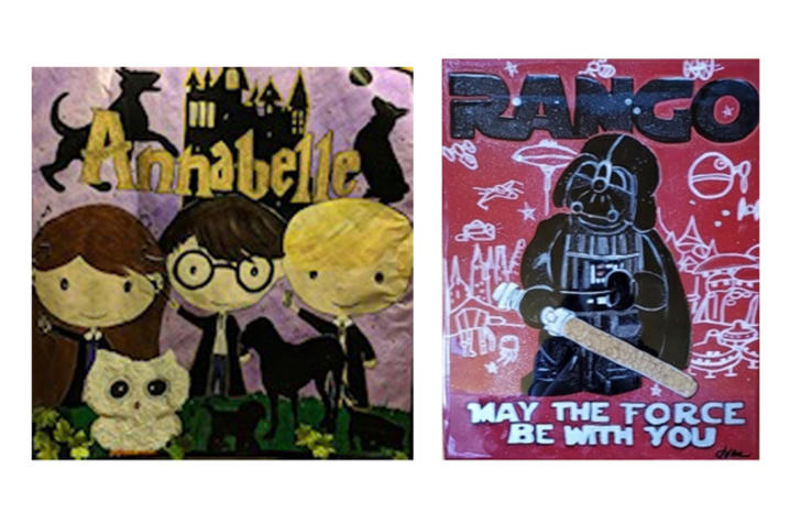 Photo of two paintings depicting characters from Harry Potter and Star Wars