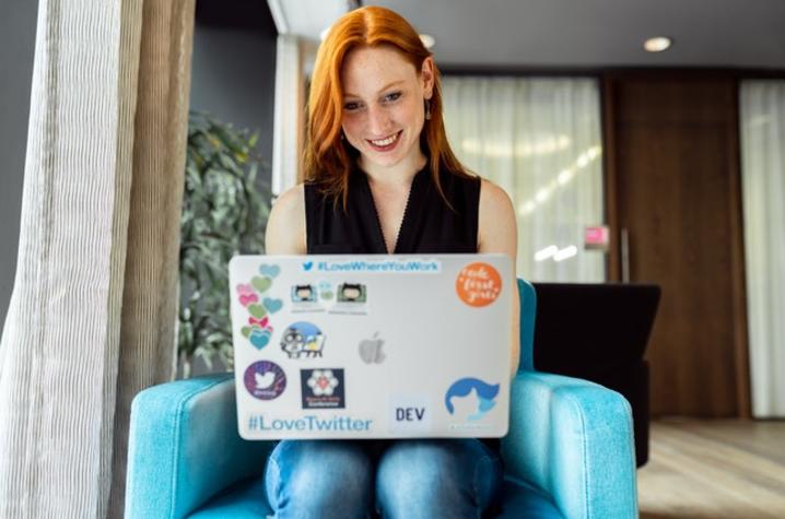 Girl working on her laptop.