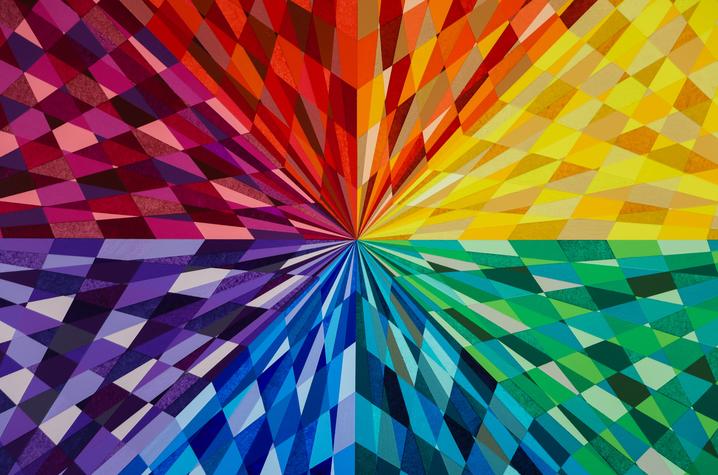 Each painting in this collection is intended to highlight the physical beauty that results when a prism diffracts light into the visible color spectrum. He combines the beauty of a rainbow with the ordered accuracy of mathematics. Carter Skaggs | UK Photo