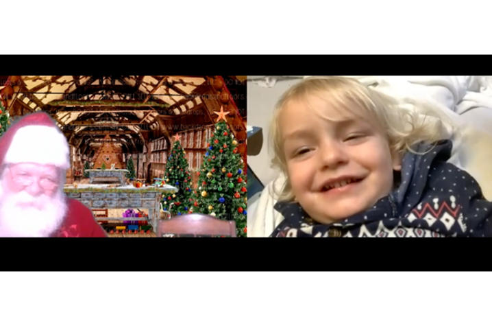 screenshot of Santa and child meeting virtually