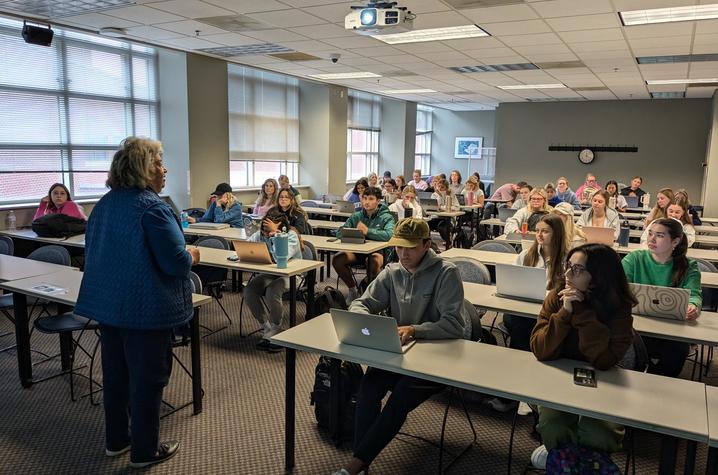 Karen Skaff teaching Ethics in Healthcare Practice. Photo provided by CHS.