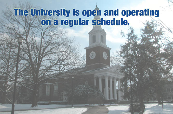 Photo of Memorial Hall in snow - UK open today message