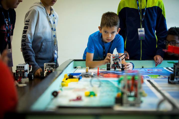See Blue STEM Camp features a Robotics Camp, where campers build robots.
