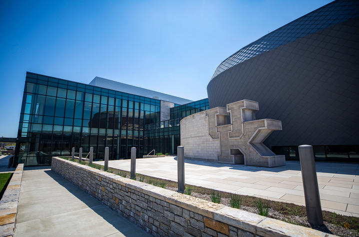 photo of the giant "UK" in front of the Gatton Student Center