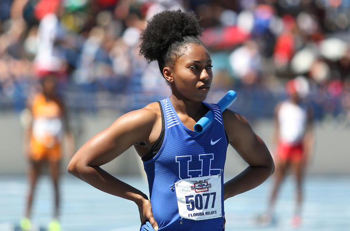 photo of Javianne Oliver running for UK at Florida Relays