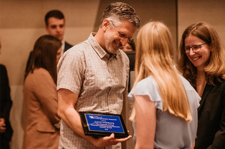 2022 Excellent Undergraduate Research Mentor Award winner David Weisrock with students Zoe Hert and Carly Karrick. 