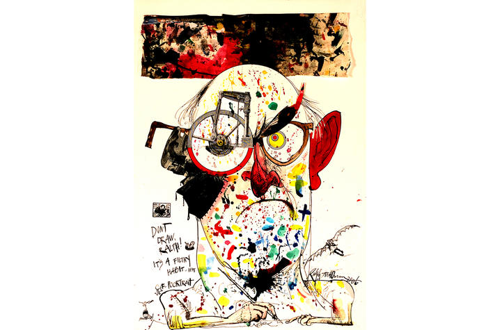 photo of illustration "‘Don’t draw, Ralph! It’s a filthy habit…’ HST. Self-Poortrait" by Ralph Steadman