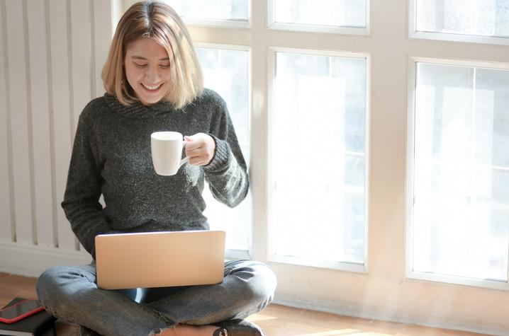 Woman using the computer. 