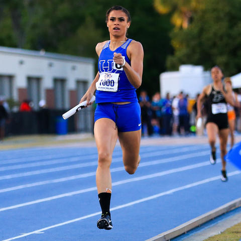 photo of Sydney McLaughin competing for UK in Florida Relays