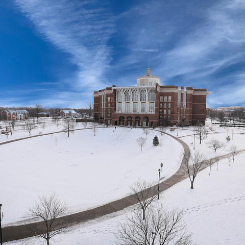 Photo of William T. Young Library in the winter