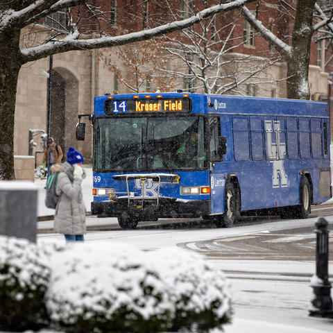 Photo of UK bus in winter weather