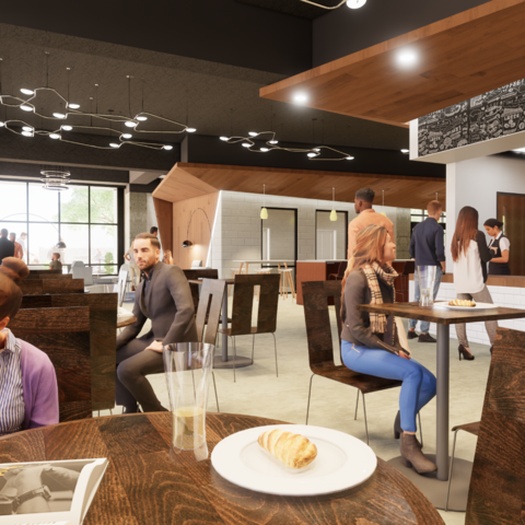 rendering of The Cornerstone Exchange - people eating at tables