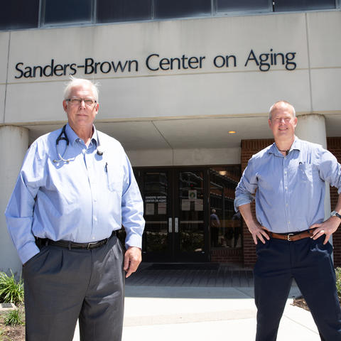 Gregory A. Jicha,  left, and Pete Nelson, of Sanders Brown Center on Aging on July 21, 2020. Photo by Mark Cornelison | UKphoto