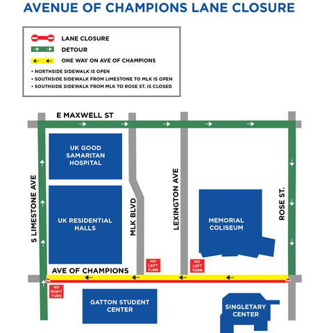map showing one way of Avenue of Champions