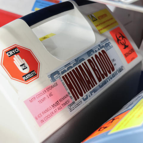 Donated blood in a cooler