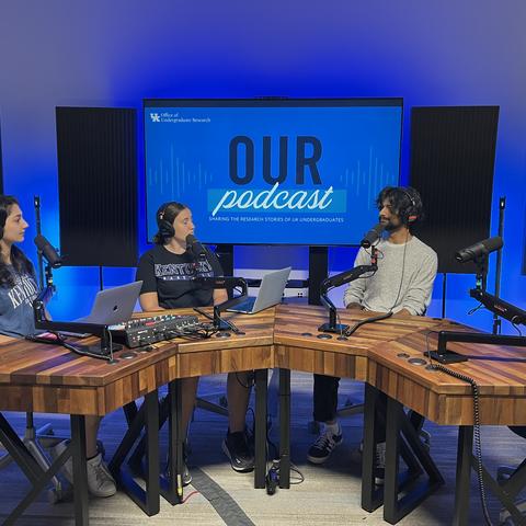 Members of the 2024-2025 University Research Ambasadors cohort participating in the Office for Undergraduate Research podcast