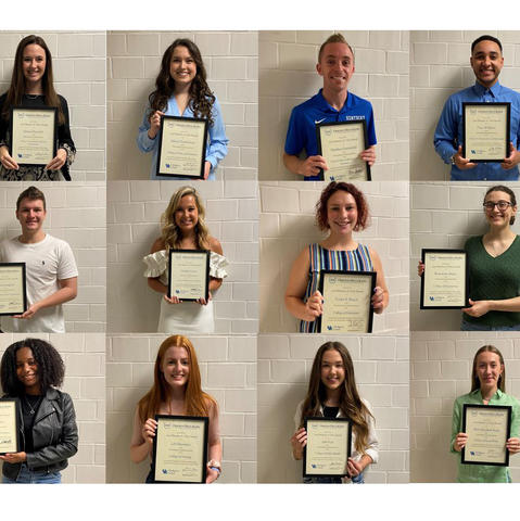 collage of 12 students displaying their Maurice A. Clay awards.