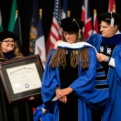 Nikky Finney is presented with an honorary degree at the December 2022 Commencement Ceremony