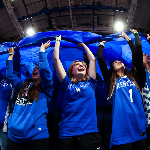 UK students cheering on the men’s basketball team in Rupp Arena