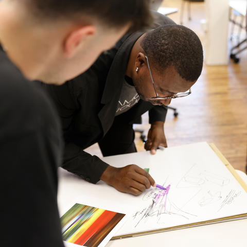Wright leading a hands-on design workshop. Mark Cornelison | UK Photo