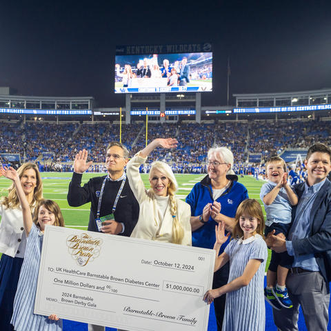 The Barnstable Brown family was recognized for the Gala's 2024 donation during the Kentucky-Vanderbilt football game at Kroger Field. Photo by Mark Mahan.