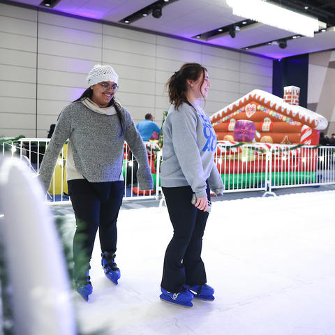 Students iceskating. 