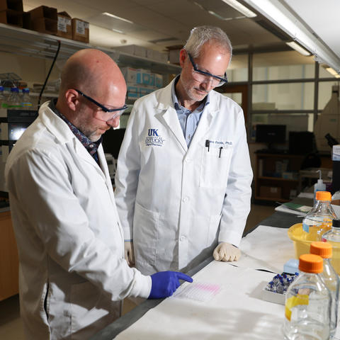 Vincent Venditto, Ph.D., and Dave Feola, Pharm.D., Ph.D.,  have been awarded a two-year $1 million grant from the National Institutes of Health (NIH) to develop a new therapy for post-heart attack inflammation. Carter Skaggs | UK Photo