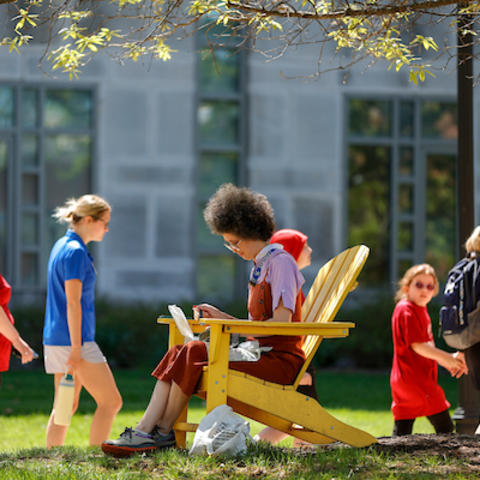 Students walking on campus. 