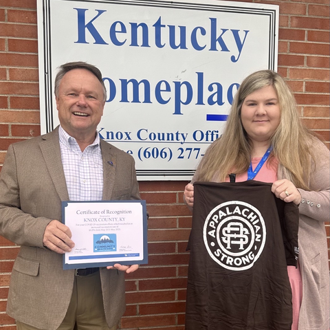Knox County was recognized for their partnership with Appalachian Community Health Days.  Pictured are Knox County Judge Executive Mike Mitchell and Regina Blevins, Kentucky Homeplace Certified Community Health Worker.