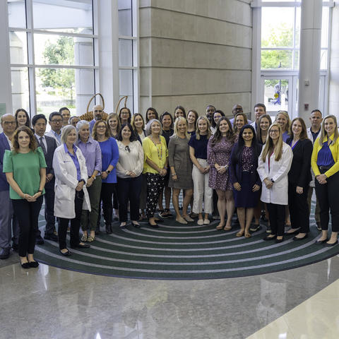 Image of the advanced heart failure team in the hospital atrium