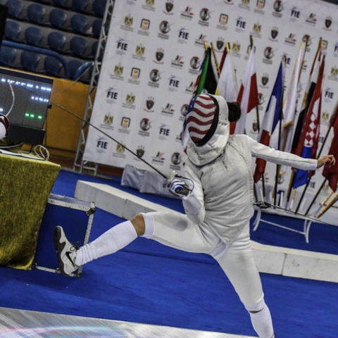 photo of Lee Kiefer competing for USA Fencing